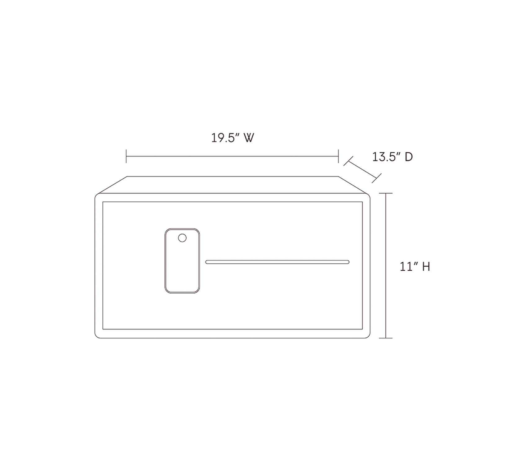 Dimensions of a Biocube, 19.5"W - 13.5" D - 11"H