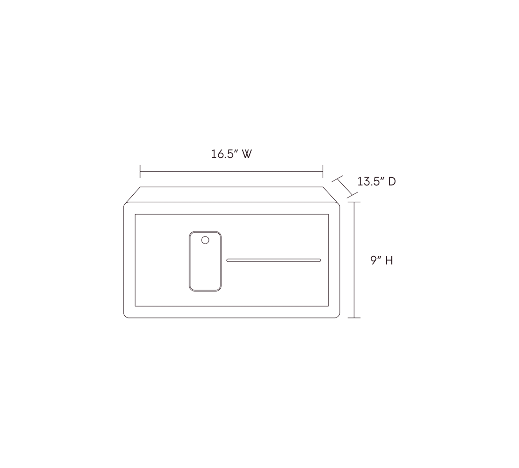 Dimensions of a Biocube Mini, 16.5" W - 13.5" D - 9" H