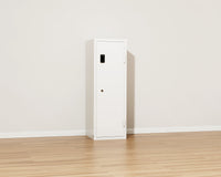 Mycube Max Grand Fire safe in Mycube White, three-quarter view with the door closed