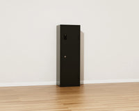 Mycube Max Classic Fire safe in Onyx Black, three-quarter view with the door closed