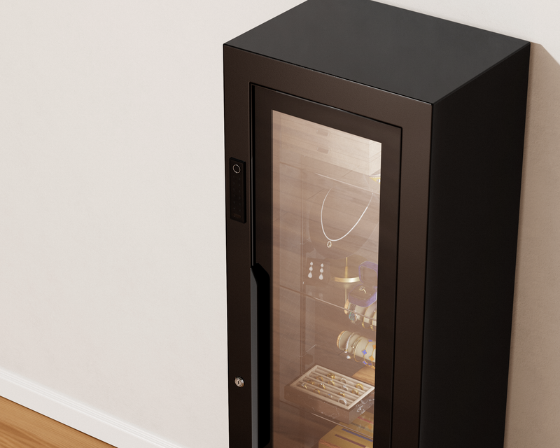 Mycube Glass in Onyx Black, close-up of the glass door and steel frame