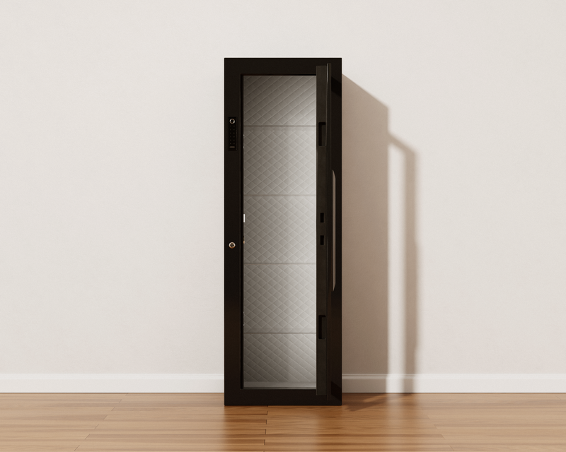 Mycube Glass in Onyx Black, front view with the door fully open