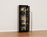 Mycube Glass in Onyx Black, door open on lit shelves of jewelry