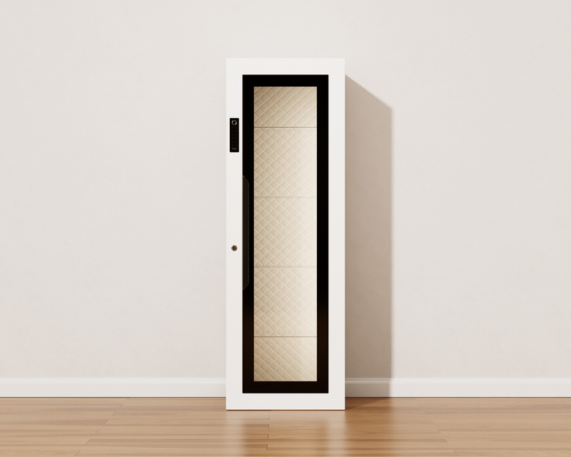 Mycube Glass in Mycube White, straight-on view with the glass door closed