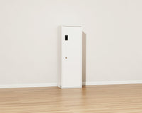 Mycube Max Plus safe in Mycube White, three-quarter view with the door closed