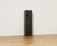 Mycube Max Select safe in Onyx Black, three-quarter view with the door closed