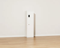 Mycube Max Select safe in Mycube White, three-quarter view with the door closed