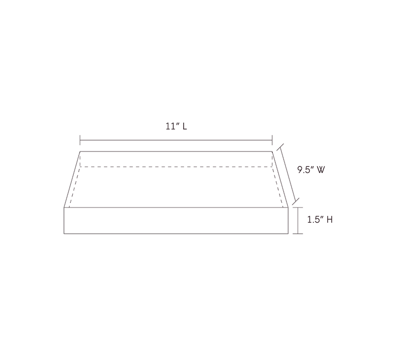Line drawing of the Single Space Tray with dimensions of 11 inches in length, 9.5 inches in width, and 1.5 inches in height