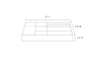 A line drawing of a 7 Mix tray showing dimensions of 11 inches in length, 9.5 inches in width, and 1.5 inches in height